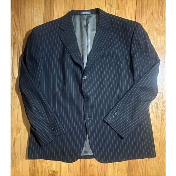Oscar De La Renta Perfect Press Striped Three Button Wool Blazer Sz 50 - Picture 1 of 6